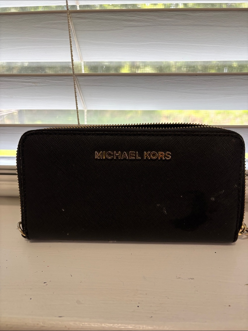 Michael Kors Black Wallet with Gold Logo Zip Around